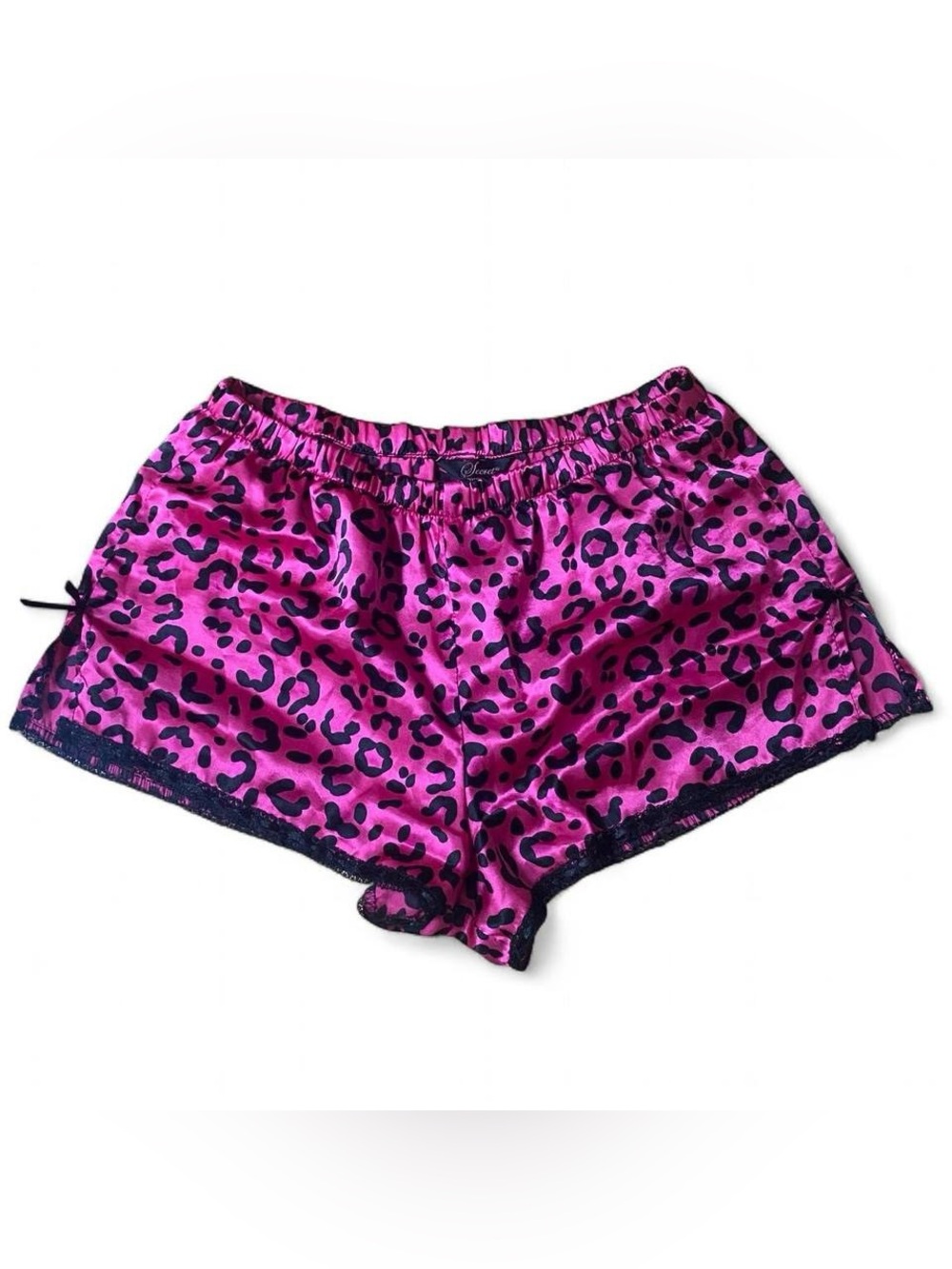 Y2K Pink Cheetah / Leopard Print Sleep Shorts with Black Lace Details
